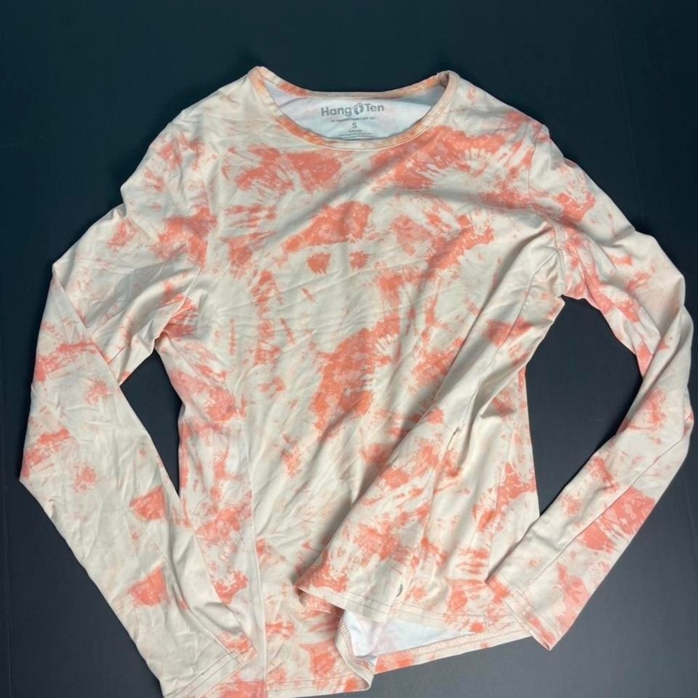 Coral pink and crème Hang Ten‎ kids long sleeve vintage swim shirt UPF50